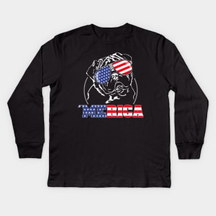 Proud Pug American Flag Merica patriotic dog Kids Long Sleeve T-Shirt